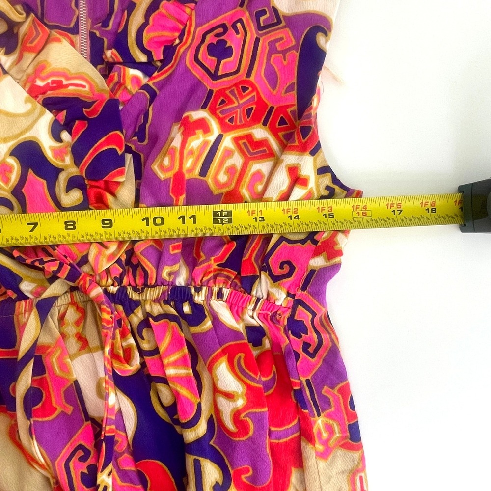 Vintage 60s mini dress Psychedelic Abstract Ruffle Neck Empire Waist Purple Pink - Picture 10 of 13